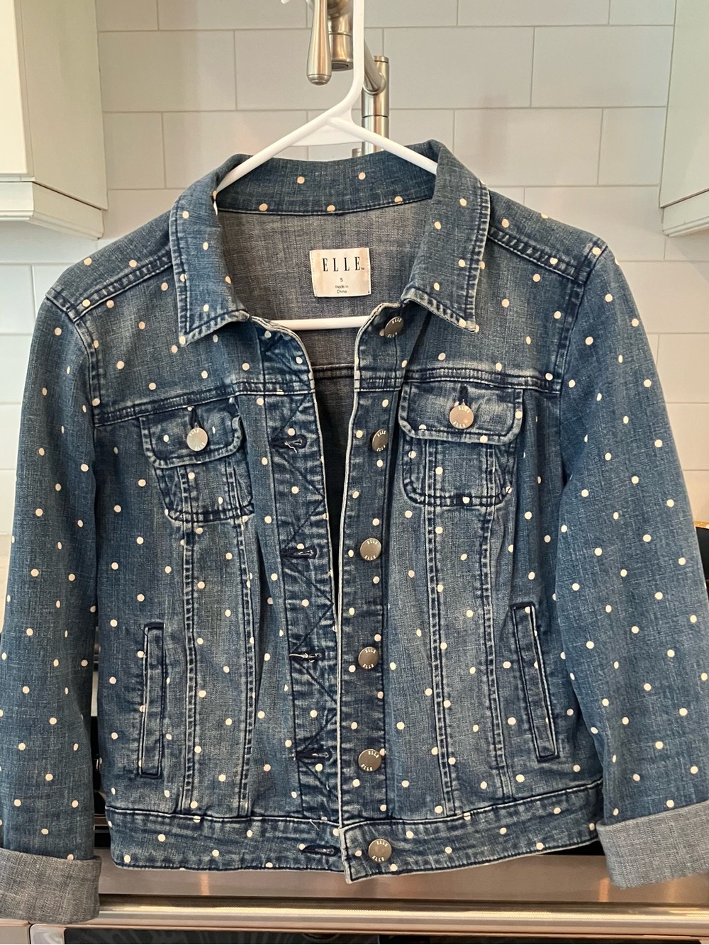 ELLE Blue Denim Jacket with White Polka Dots